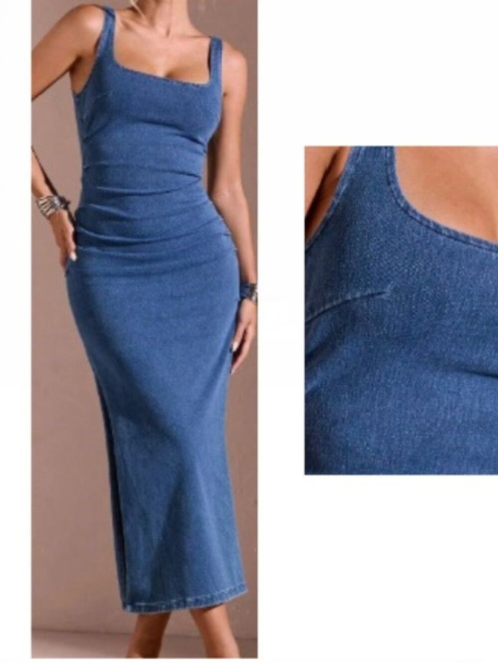 NEW 2026 Blue Denim Stretchy Slim dress Small